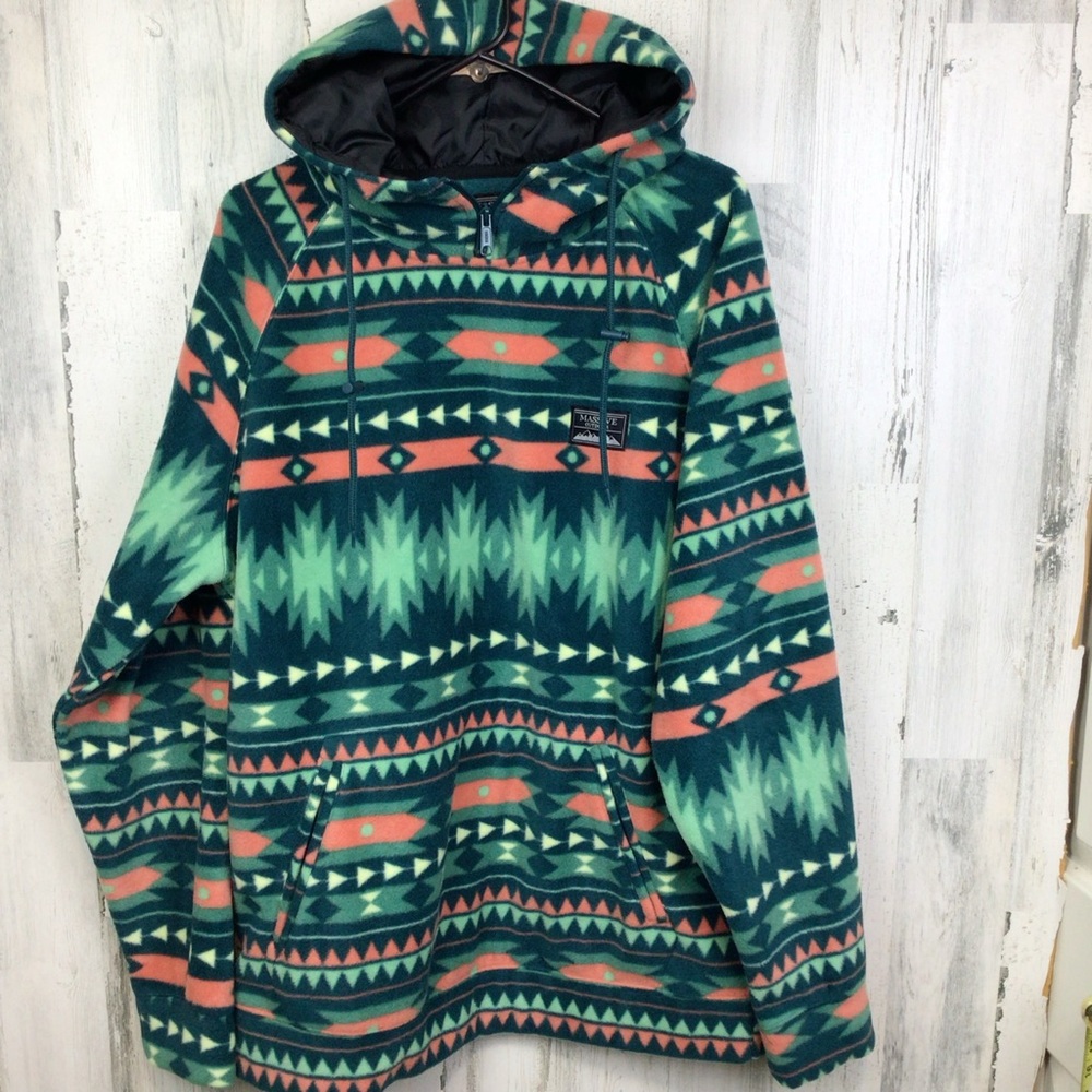 Massive Outdoor Fleece Hoodie Aztec All Over Print Southwest Design Boho Cozy XL